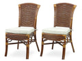Set of 2 Alexa Dining Side Chairs Dark Walnut Color Natural Rattan Wicker Handmade Design with Cushion