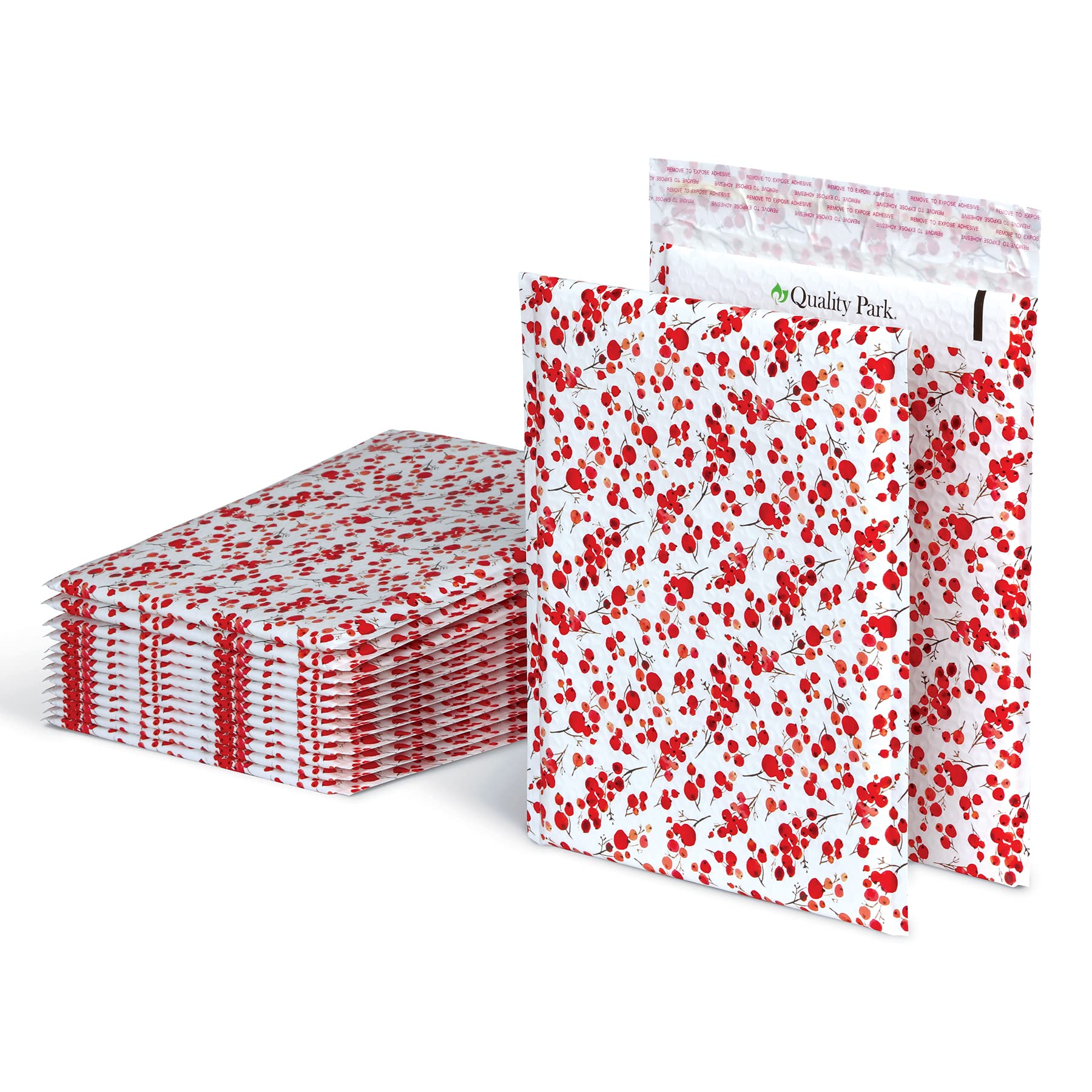 Quality Park Bubble Mailers, 8.25' X 11', Shipping Envelopes, Water Resistant Poly Padded Envelopes, Berry Print, 25 Pack (Qua
