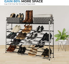 5-Tier Adjustable Freestanding Shoe Rack Organizer, Stackable Metal, Chrome
