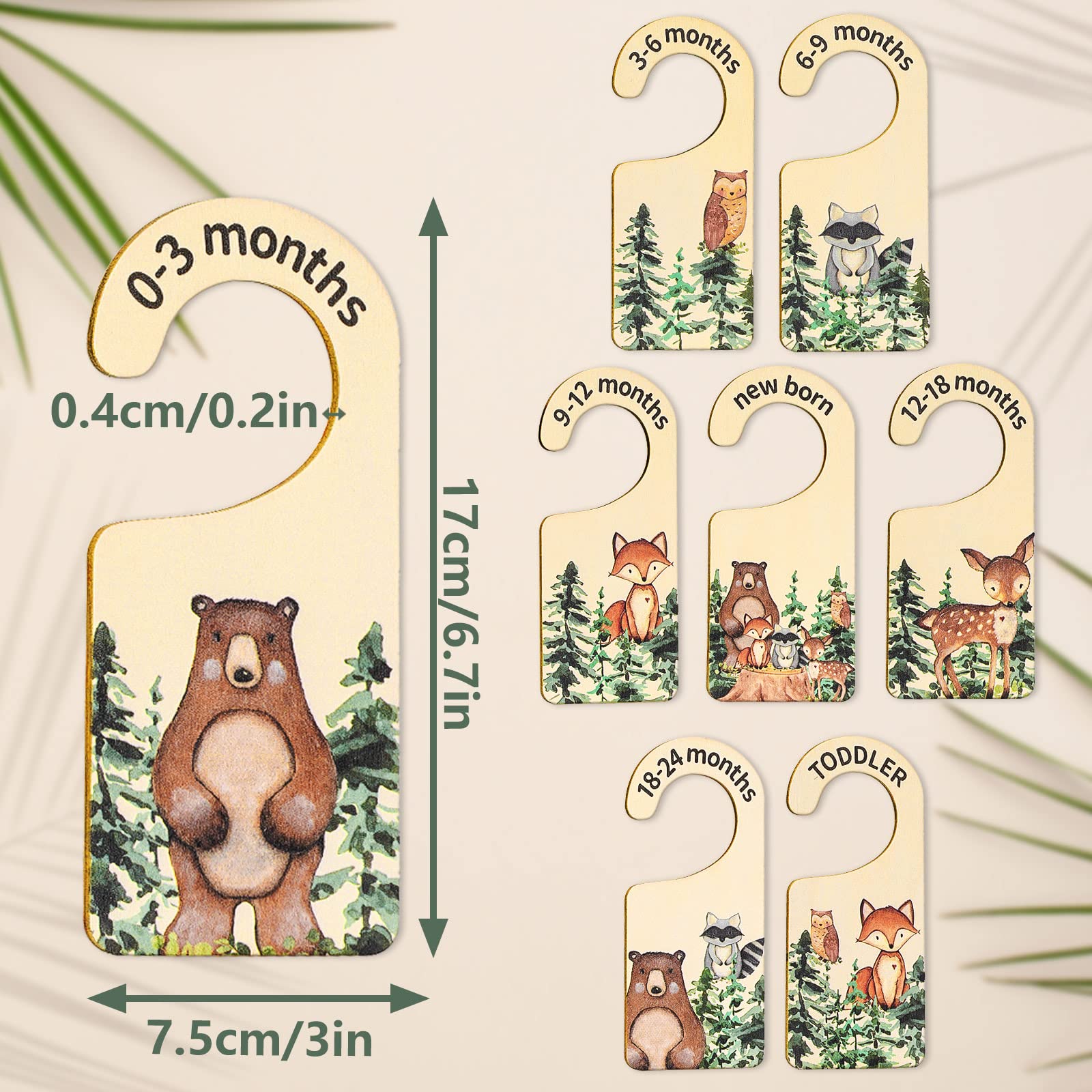 Whaline 8Pcs Baby Closet Size Dividers Woodland Design Hanging Wooden Baby Closet Organizer Newborn To 24 Months Thicken Baby Wardrobe Organizer For Home Nursery Baby Clothes Decor