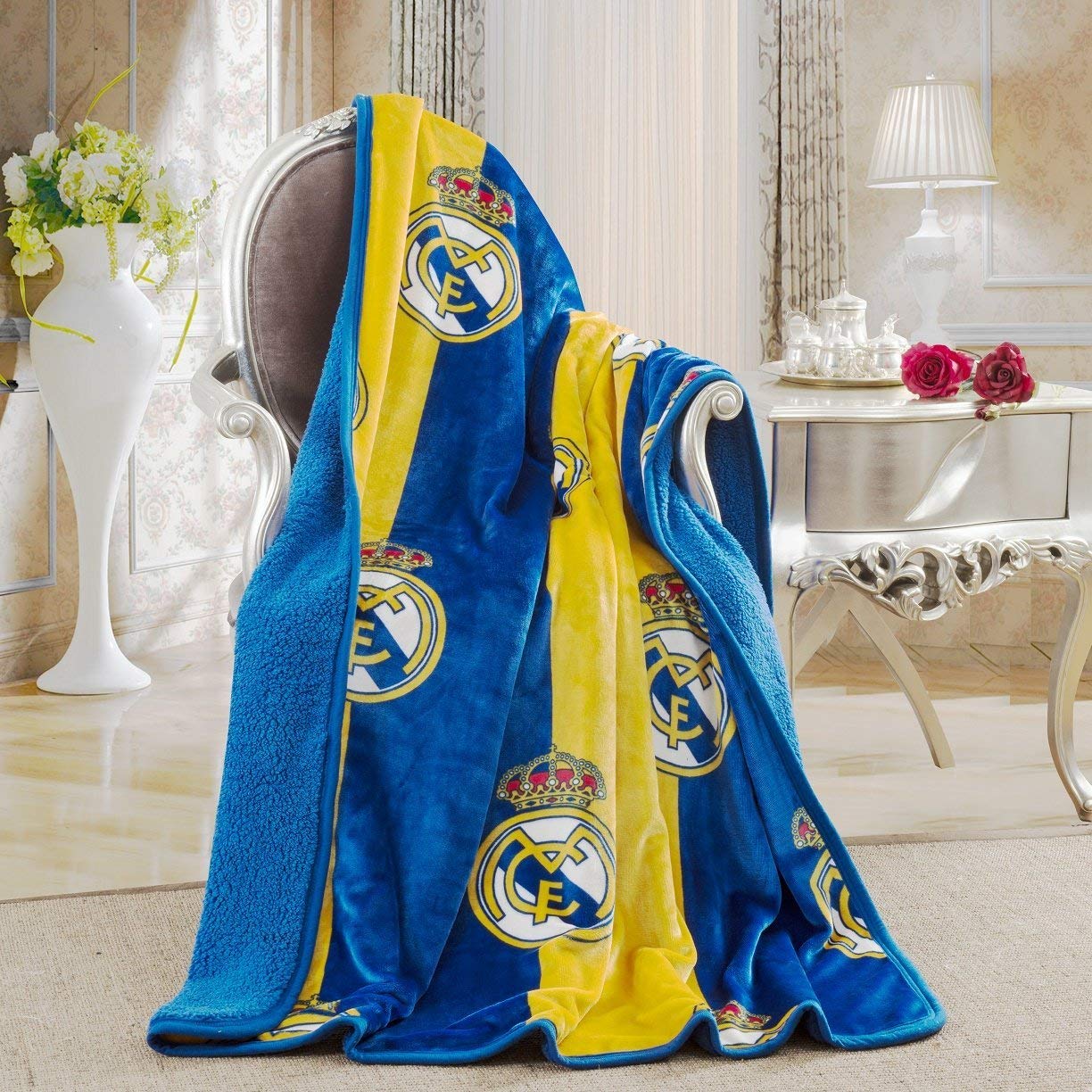 Real Madrid Silk Touch Sherpa Lined Throw Blanket 50X60