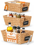 Panovox Pantry Baskets, 3 Pack Wicker Storage Baskets for Shelves, Natural