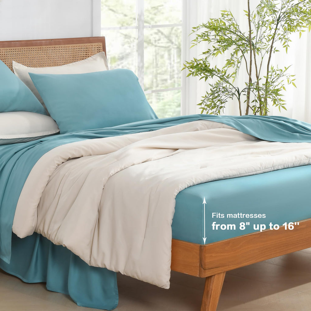 Andency Grayish Teal Queen Sheets Set, 100% Viscose Derived From Bamboo, Cooling Bed Sheets Queen Size, Deep Pocket Up To 16', Silky Soft Sheets, Hotel Luxury Breathable Bedding Sheets & Pillowcases…