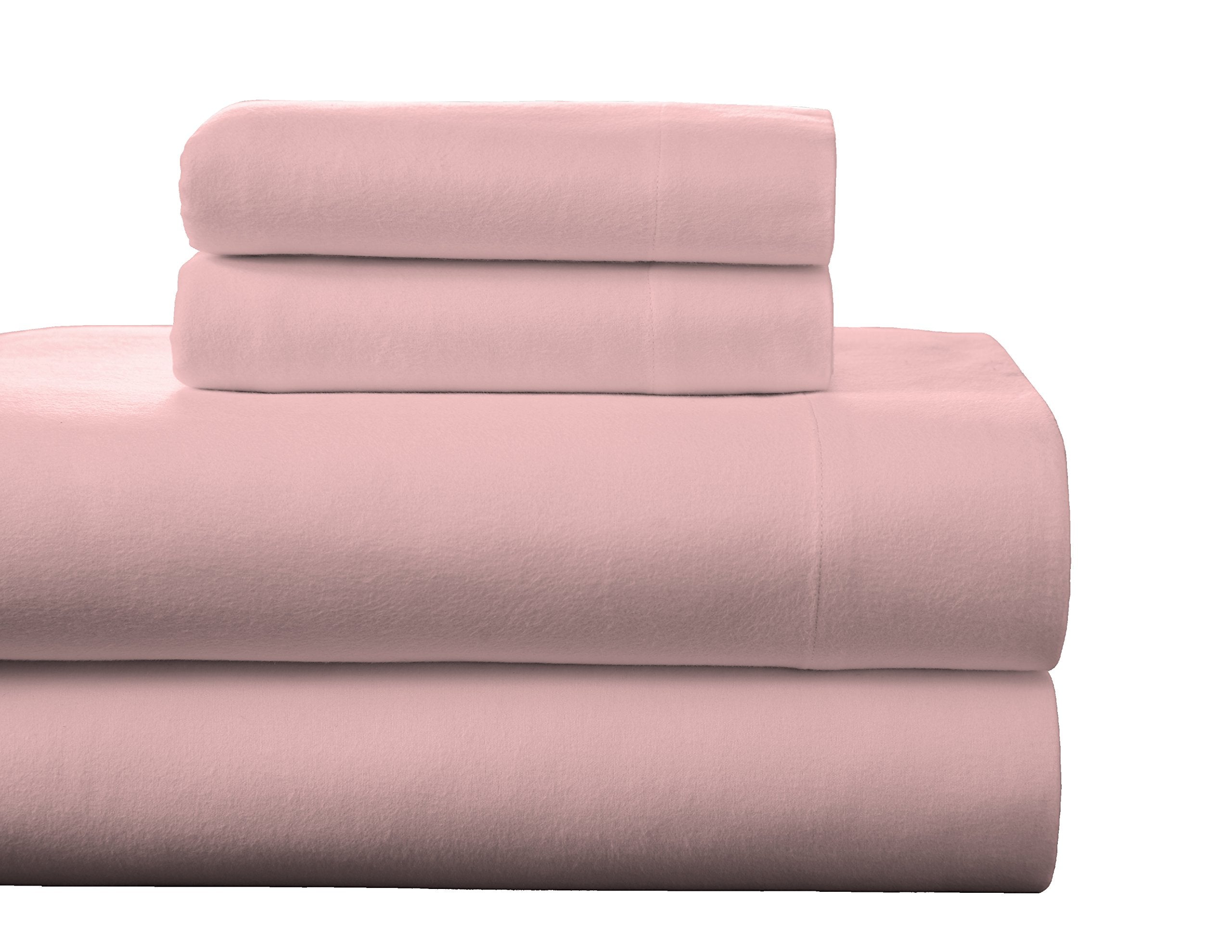 Pointehaven Flannel Deep Pocket Set With Oversized Flat Sheet, Twin, Rose Quartz