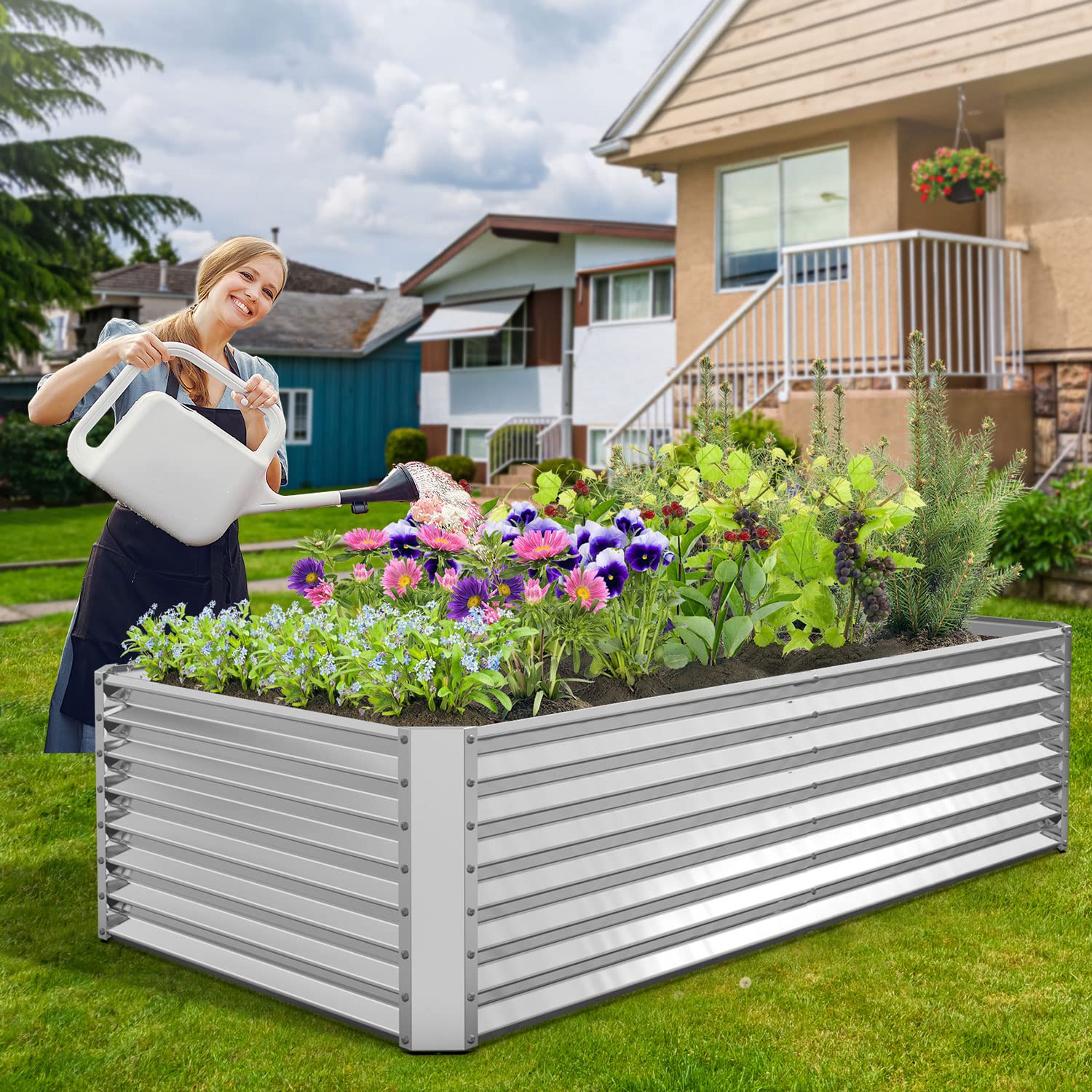 Frizione 6X3X2Ft Galvanized Metal Raised Garden Bed For Vegetables, Outdoor Garden Raised Planter Box, Backyard Patio Planter Ra