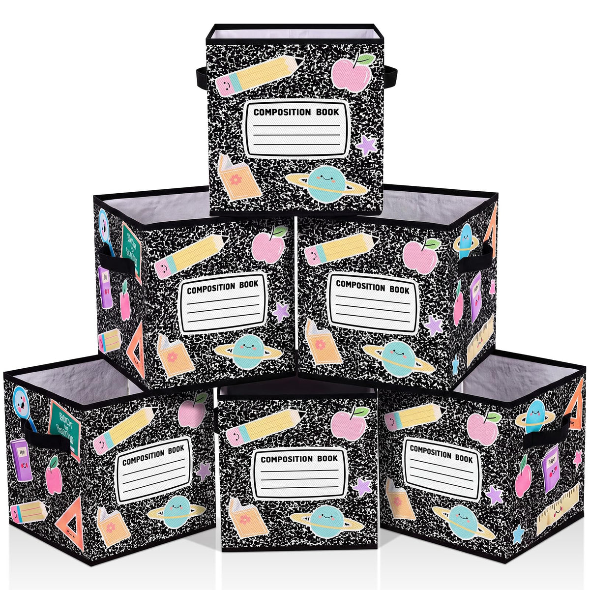 CroBlissful 6 Pcs Composition Notebook Fabric Classroom Storage Cube Bins