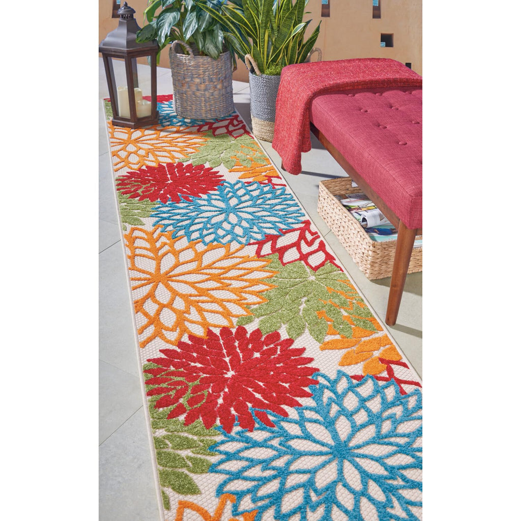 Nourison Aloha Indoor/Outdoor Green 2'3' X 12' Area-Rug, Tropical, Botanical, Easy-Cleaning, Non Shedding, Bed Room, Living Room, Dining Room, Deck, Backyard, Patio (2X12)