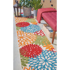 Nourison Aloha Indoor/Outdoor Green 2'3' X 12' Area-Rug, Tropical, Botanical, Easy-Cleaning, Non Shedding, Bed Room, Living Room, Dining Room, Deck, Backyard, Patio (2X12)