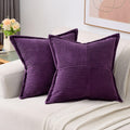 Haussy Purple Decorative Throw Pillow Covers 24X24 Inch Set Of 2,Soft Solid Corduroy Striped Cushion Case,Square Euro Pillow Sha