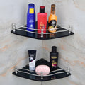 Motiqo Flower Black Glass Corner Shelf For Bathroom, Bathroom Shelf For Wall, Racks And Shelves, Kitchen Corner Shelf, Bathroom 