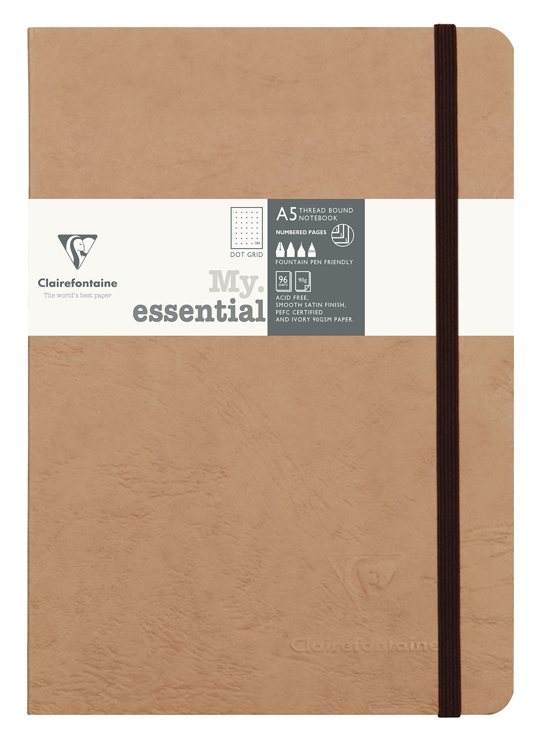 Clairefontaine 'Age Bag' Thread-Bound Notebook, A5, Dot, 192 Pages - Brown