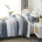 Litanika Light Grey California King Comforter Set, 3 Pieces Cal King Lightweight Gray White Colorblock Stripe Bedding Comforter