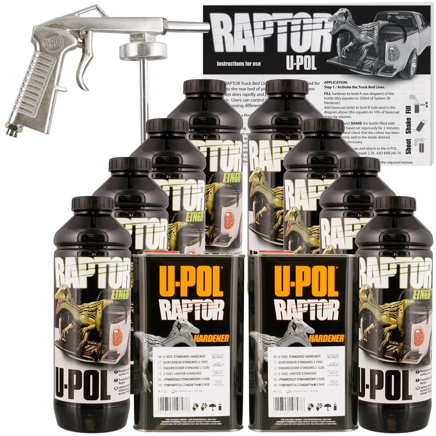 U-Pol Raptor Tintable Urethane Spray-On Truck Bed Liner Kit W/Free Spray Gun, 2 Gallon Kit