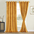DWCN Velvet Curtains Extra Wide - Gold Room Darkening Privacy Protect Window Treatments Thick Grommet Tieable Privacy Drapes for
