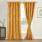 DWCN Velvet Curtains Extra Wide - Gold Room Darkening Privacy Protect Window Treatments Thick Grommet Tieable Privacy Drapes for