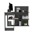 FM FURNITURE Fresno L-Shaped Computer Desk with 4 Shelves, Smokey Oak