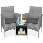 Best Choice Products 3-Piece Outdoor Wicker Conversation Bistro Set, Space Saving Patio Furniture For Garden W/Side Table - Gray/Gray