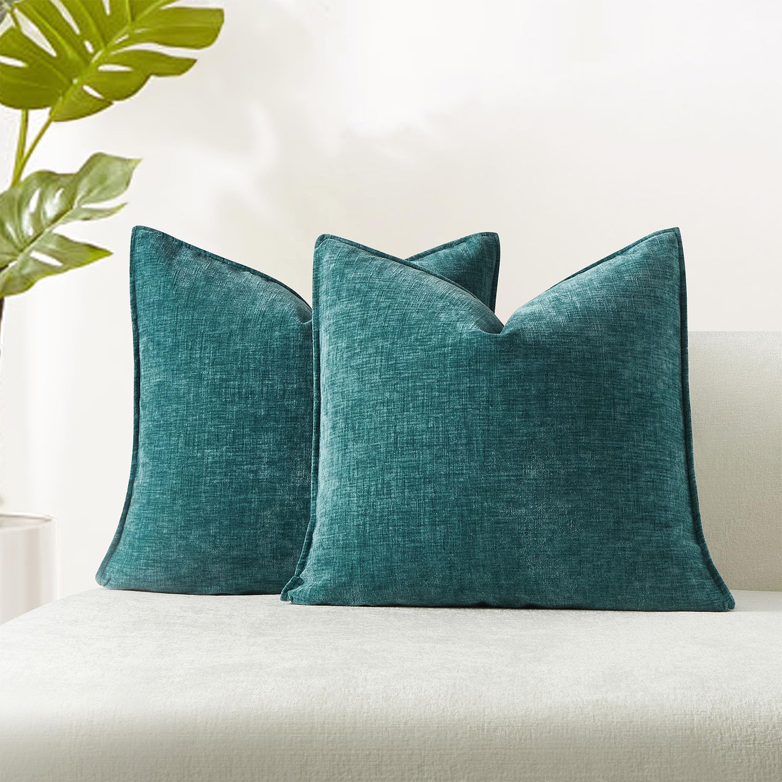 Juspurbet Turquoise Chenille Throw Pillow Covers 26X26 Inch Set Of 2 Decorative Soft Textured Cushion Cases For Living Room Sofa