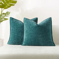 Juspurbet Turquoise Chenille Throw Pillow Covers 22X22 Inch Set Of 2 Decorative Soft Textured Cushion Cases For Living Room Sofa