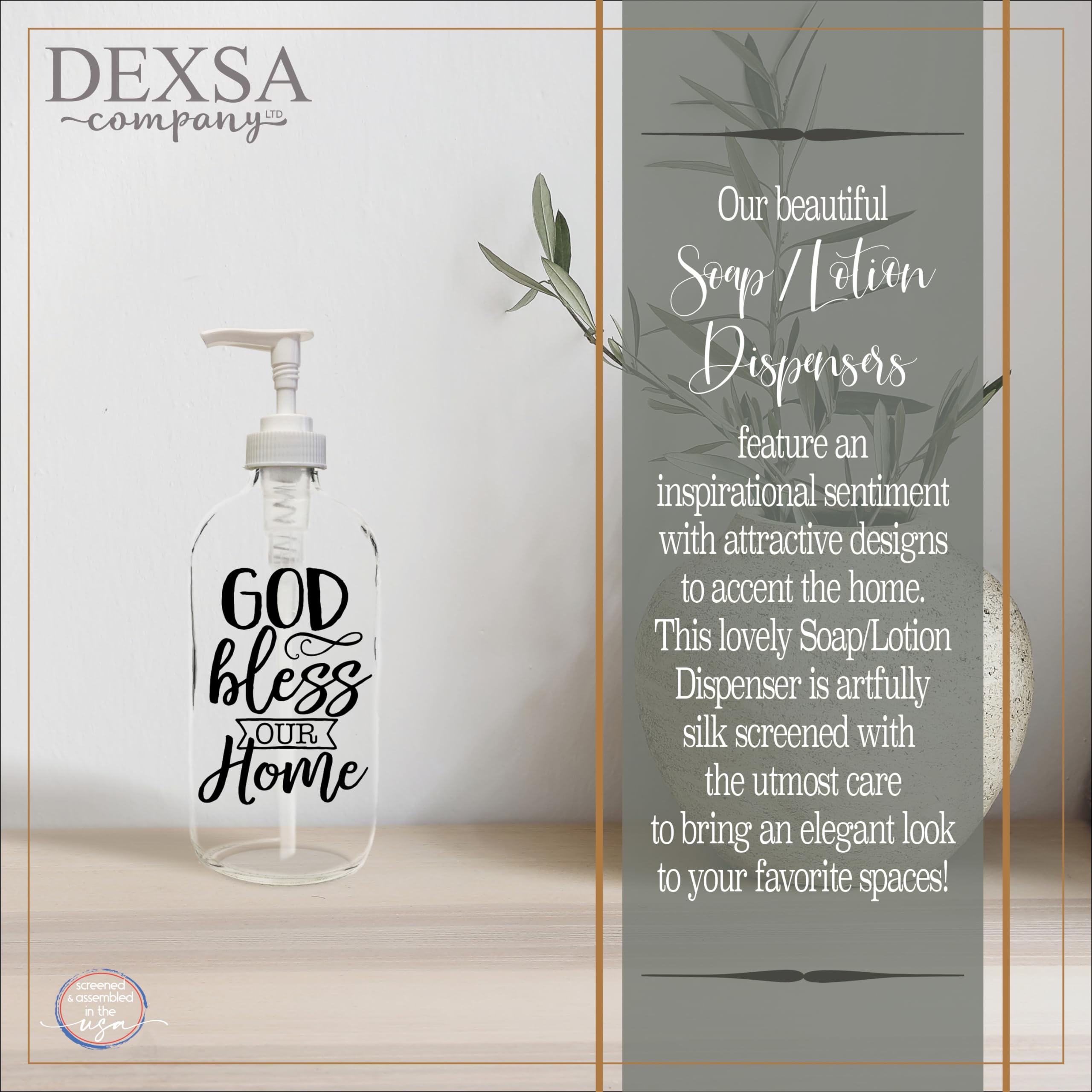 God Bless Our Home 16 Oz Glass Soap Dispenser
