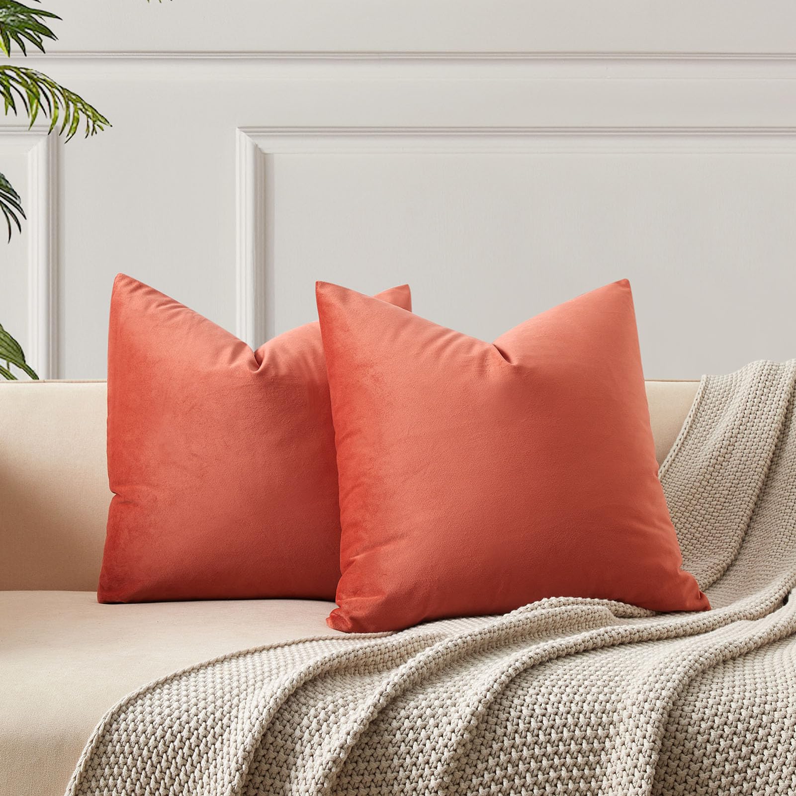 Juspurbet Apricot Velvet Throw Pillow Covers 18X18 Inch Set Of 2 For Living Room Couch Sofa Bedroom Decorative Solid Cushion Cas