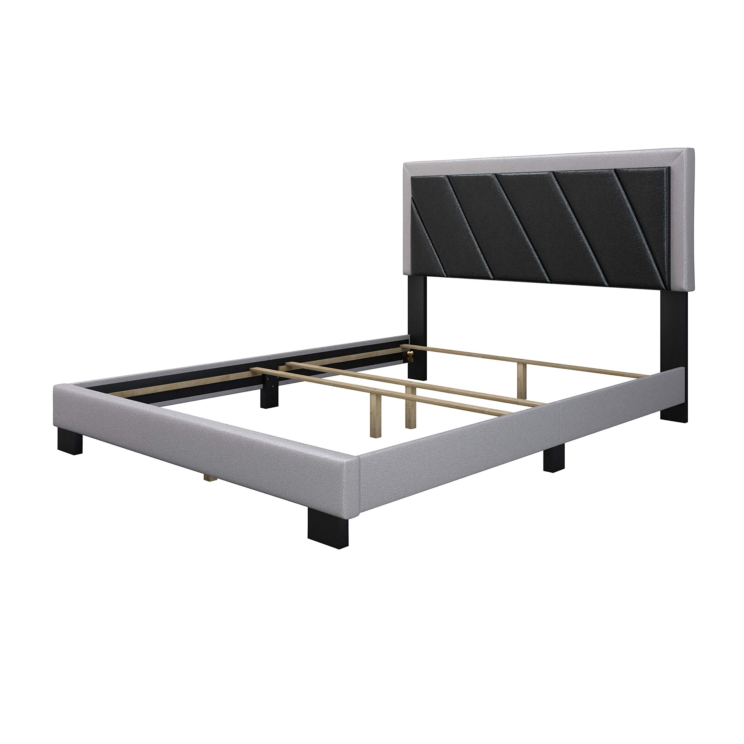 Boyd Sleep Savona Upholstered Platform Bed with Headboard and Durable Mattress Foundation with Strong 4 Wood Slat Supports, Box Spring Required: Full, Black/Gray