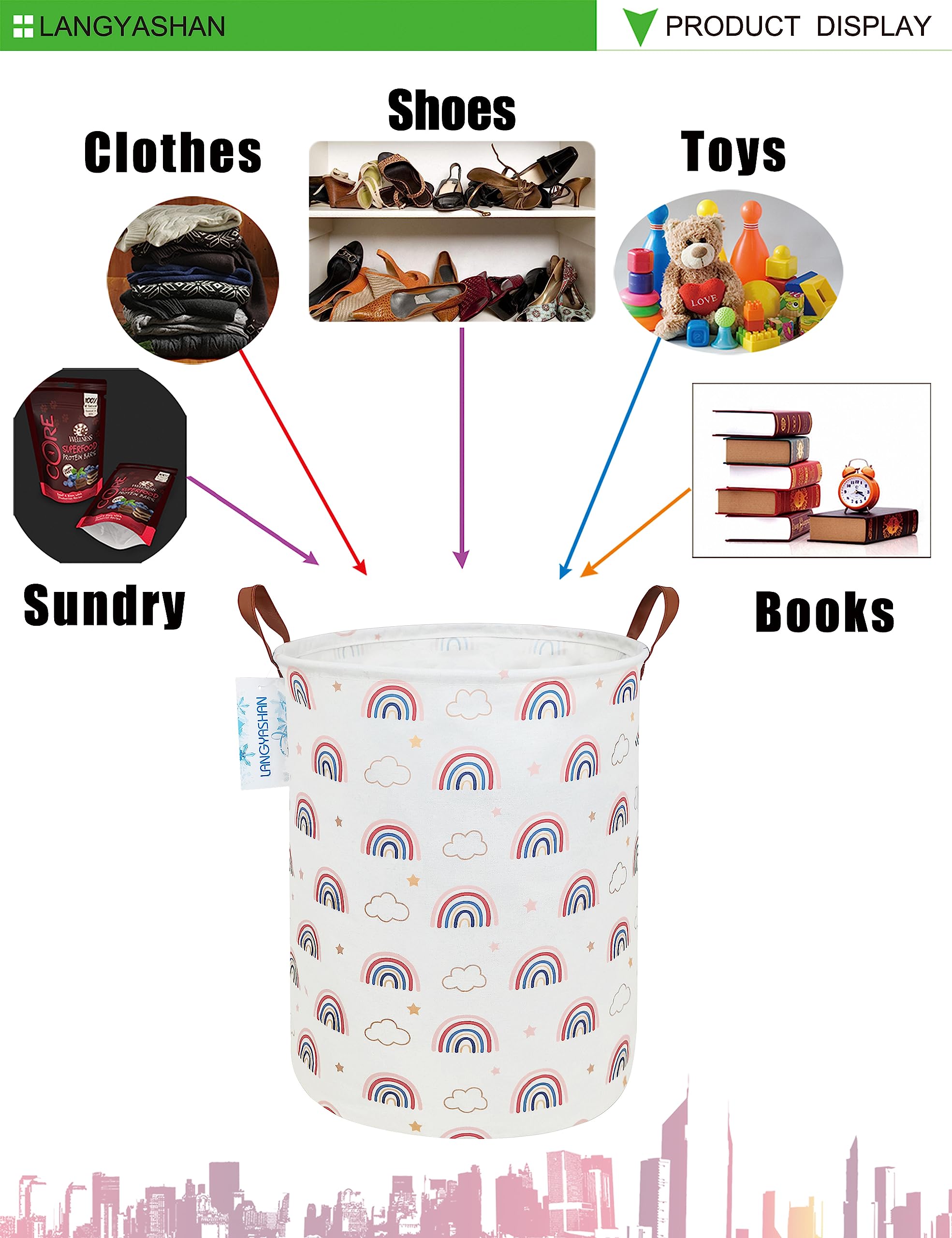 Langyashan Laundry Basket Canvas Fabric Collapsible Organizer Basket For Storage Bin Toy Bins Gift Baskets Bedroom Clothes Child