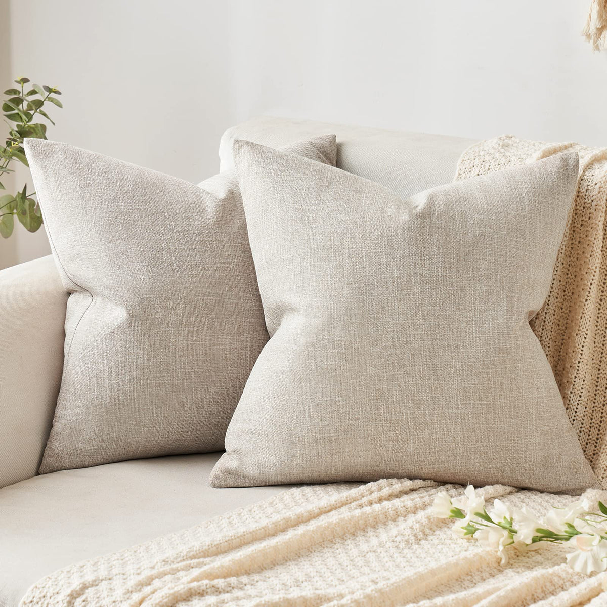 Miulee Pack Of 2 Decorative Linen Burlap Pillow Cover Square Solid Throw Cushion Case For Sofa Car Couch 18X18 Inch 45X45 Cm Tau