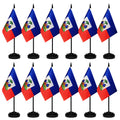 12 Pack Haiti Desk Flags Set, Haitian Small Mini Table Office Flags With 12' Solid Black Pole, Black Base And Spear Top, Miniat
