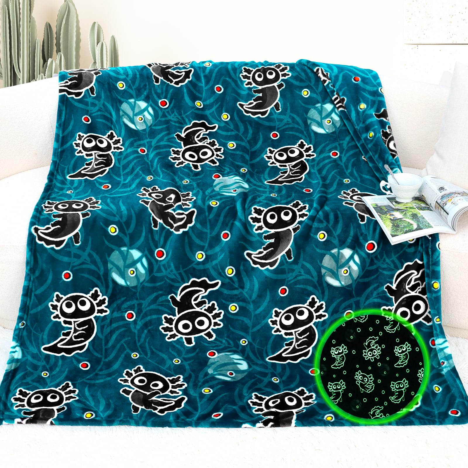 Japdnk Axolotl Blanket Glow In The Dark Blanket Girls Cute Animal Dark Blue Throw Blankets Axolotl Gifts Decor Stuff Toys For Ki