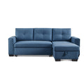 American Furniture Classics Blue Tufted Sectional Chaise Sofa Sleeper with Storage, 92" x 59" x 36"
