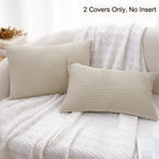 Phf 100% Cotton Waffle Weave Lumbar Pillow Cover 12' X 20', No Filling, 2 Pack Elegant Home Decorative Rectangle Throw Pillow Covers For Bed Couch Sofa,Linen