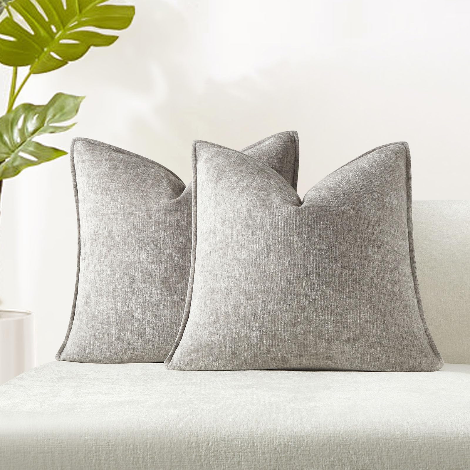 Juspurbet Grey Chenille Throw Pillow Covers 20X20 Inch Set Of 2 Decorative Soft Textured Cushion Cases For Living Room Sofa Couc