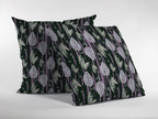 HomeRoots Purple and Dark Green 18â€ Black Purple Fall Leaves Suede Throw Pillow