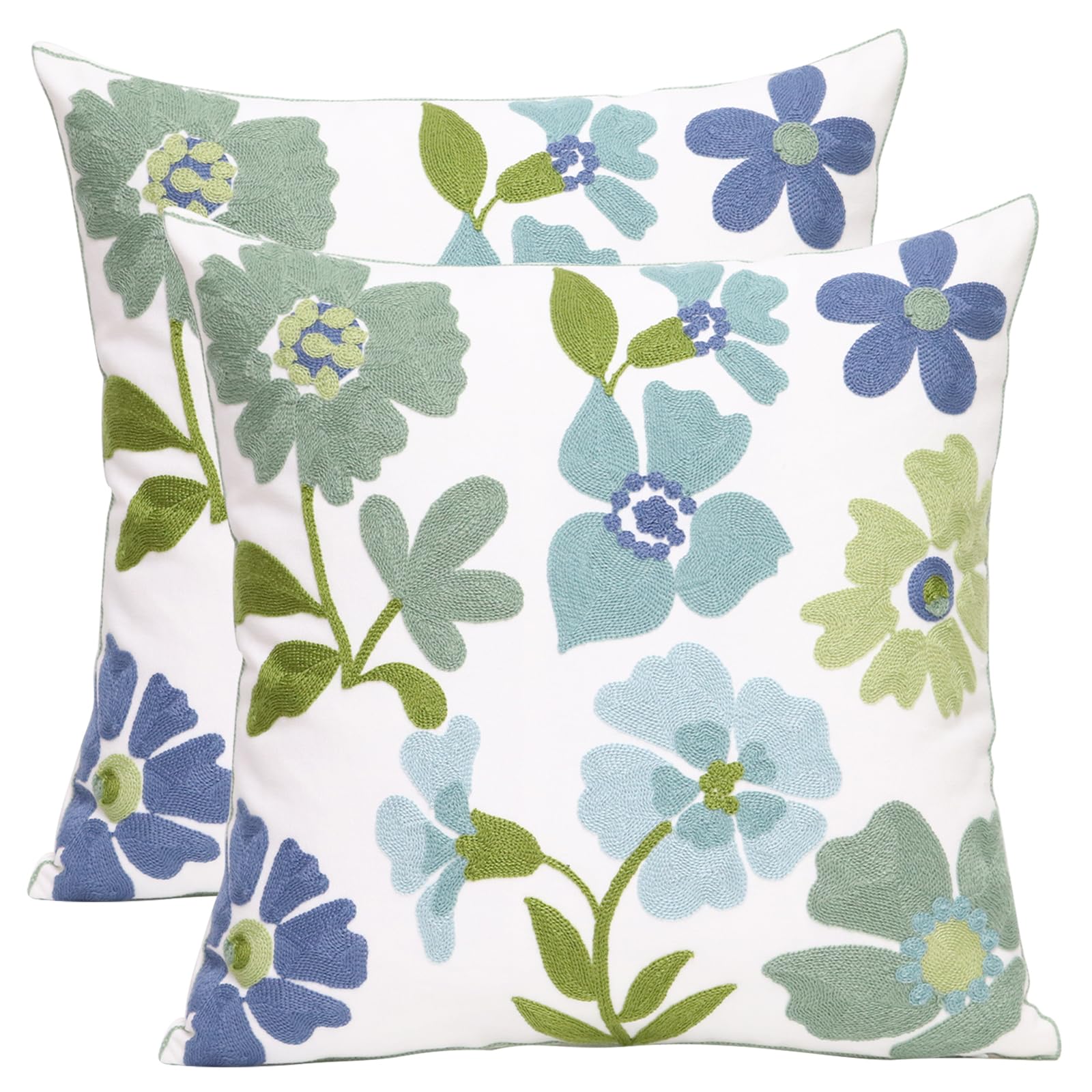 Pilmandu Pack Of 2 Embroidered Decorative Throw Pillow Cover 18X18 Inch Farmhouse Floral Pillowcase For Living Room Sofa Bed (Gr