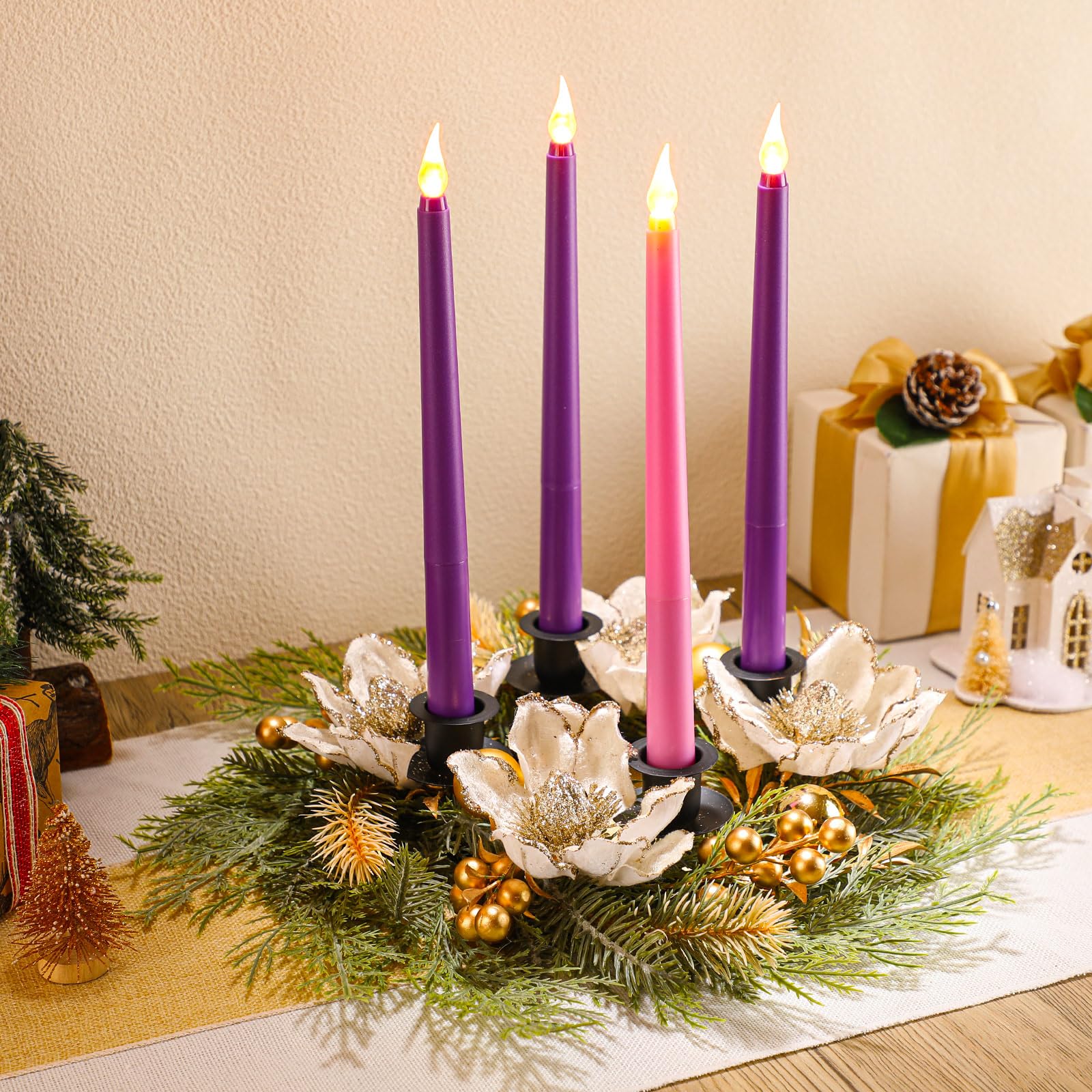 Unittype 5 Pieces Christmas Advent Wreath with Candles Advent Candle Holder Wreath Decor Christmas Advent Candles for Home Adven