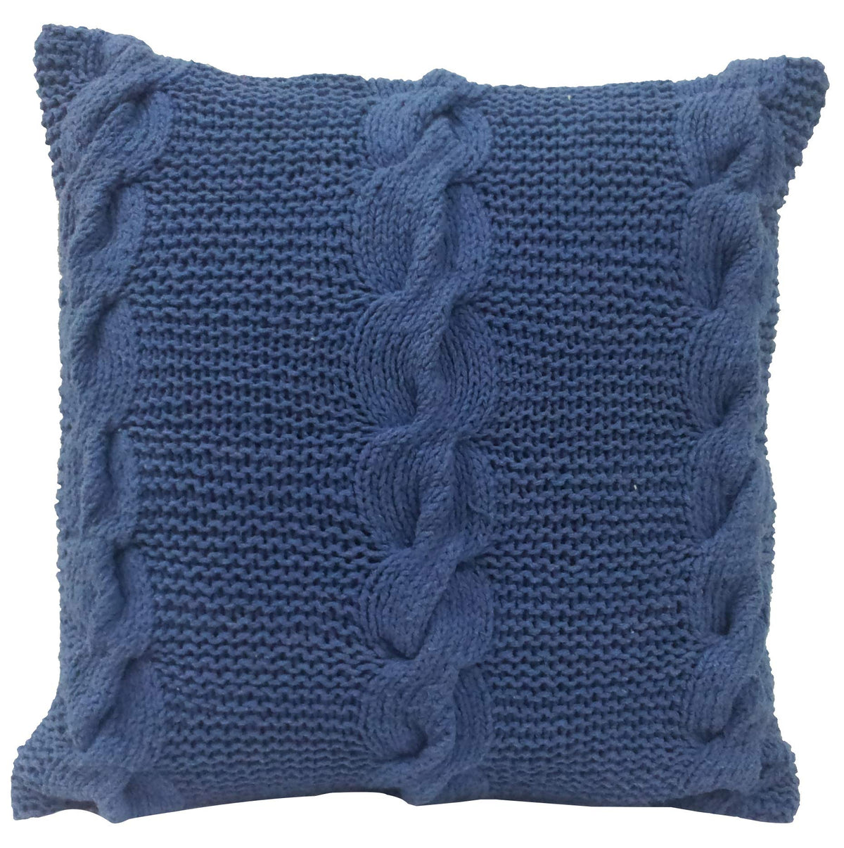 Benjara 18 X 18 Inch Decorative Cable Knit Hand Woven Cotton Pillow, Set Of 2, Blue