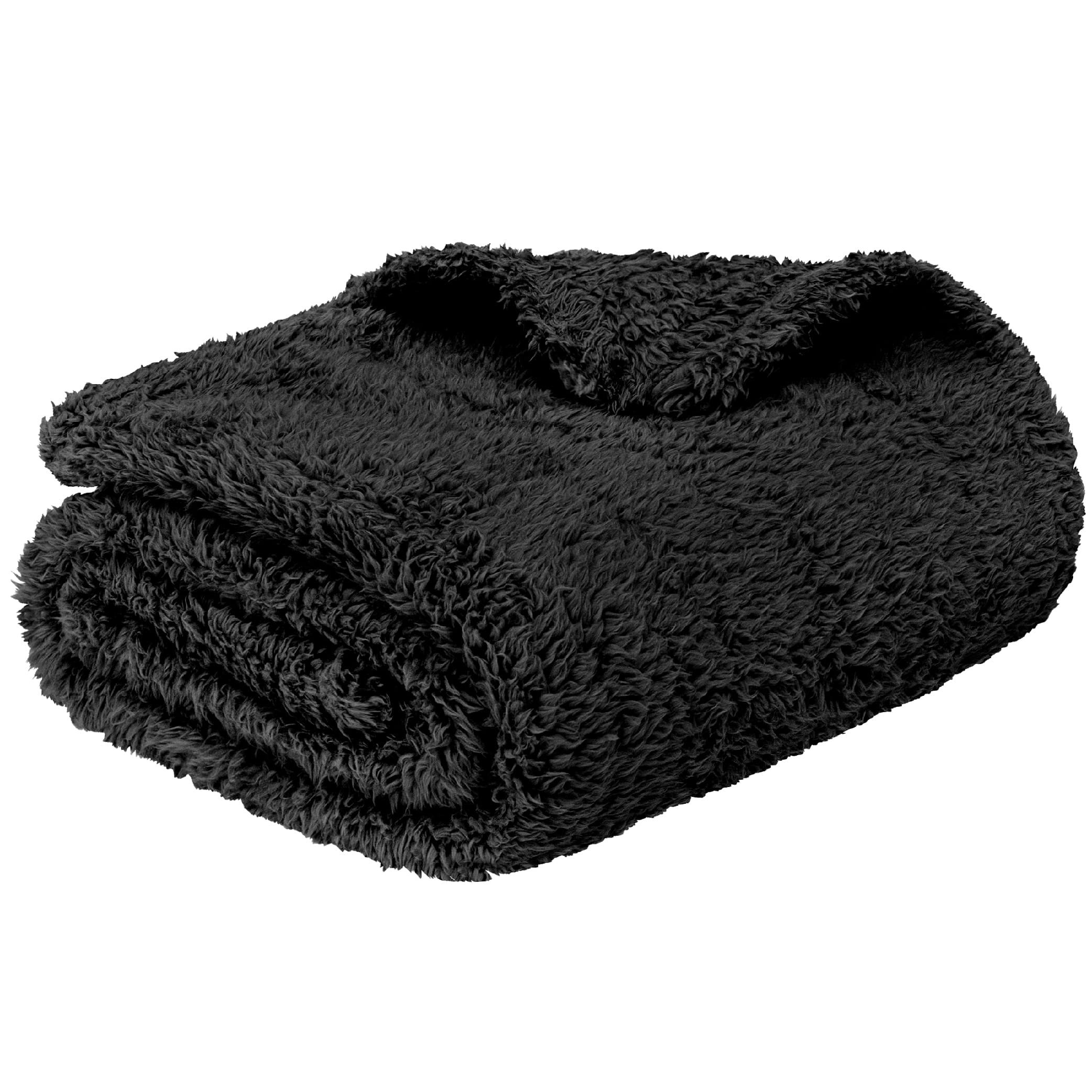 Pavilia Plush Sherpa Bed Blanket King, Black | Soft, Fluffy, Shaggy Fleece Blanket Comforter For Bed | Cozy Warm Bedspread, Cove