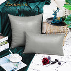 Brawarm Faux Leather Pillow Covers 20 X 20 Inches, Gray Leather Pillow Covers Pack Of 2, Crocodile Leather Decorative Throw Pill