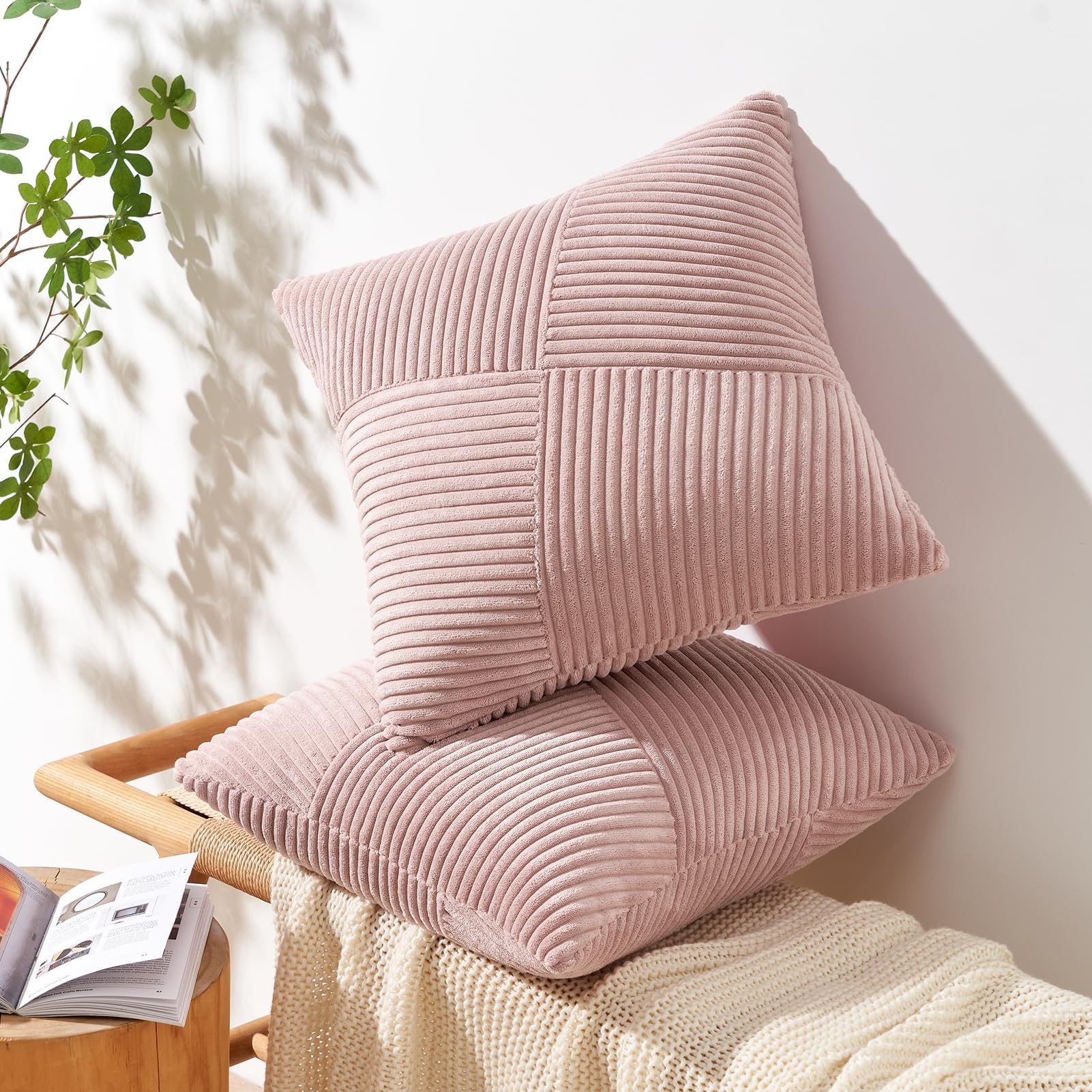 Topfinel Set Of 2 Pink Decorative Yellow Throw Pillow Covers 18X18 Inch For Couch Sofa Bed, Farmhouse Boho Rustic Home Decor,Sof