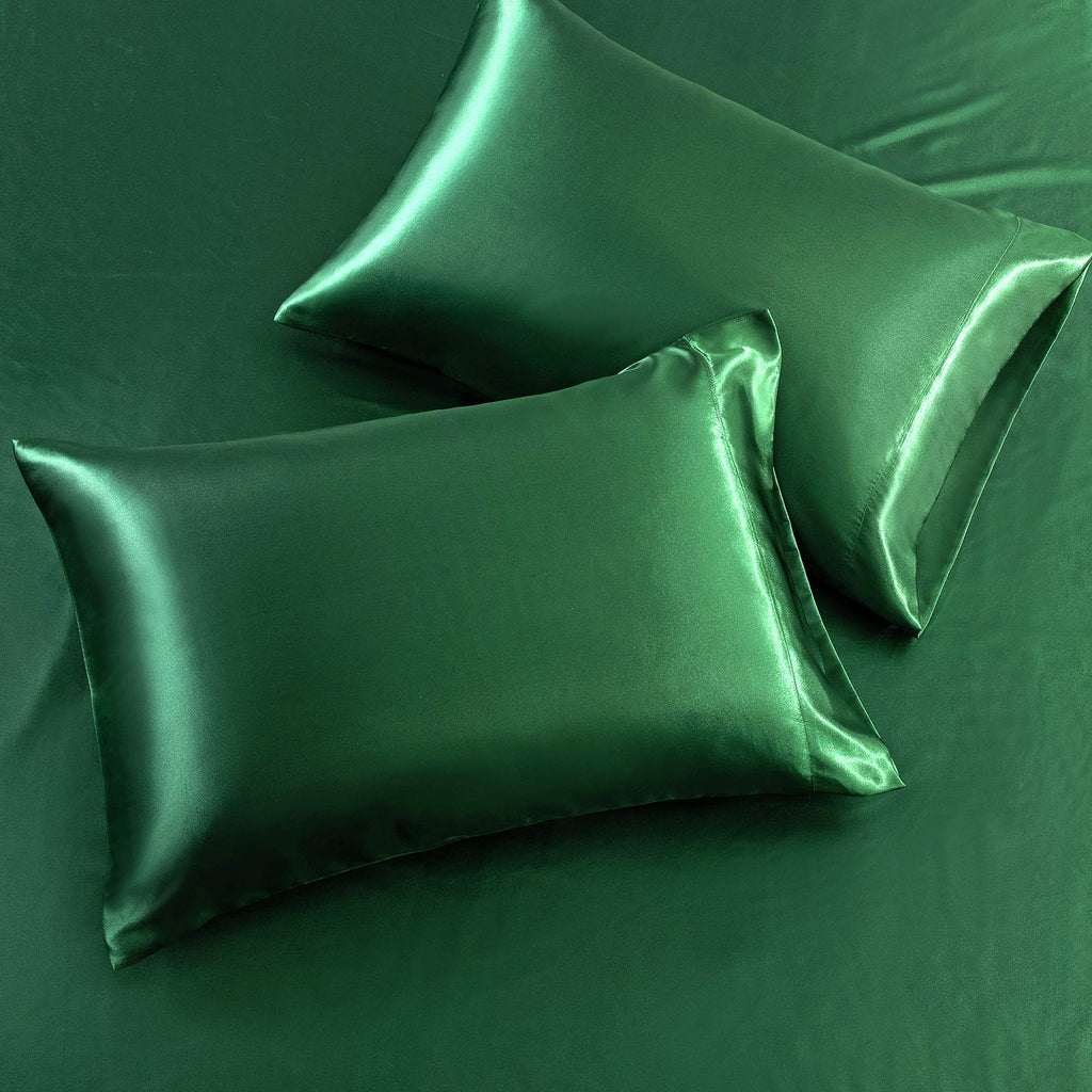 Siinvdabzx 3-Piece Set Satin Full Fitted Sheet & 2 Pillowcase, Emerald Green Silky Soft Fitted Bottom Sheet, Wrinkle Free, Fade