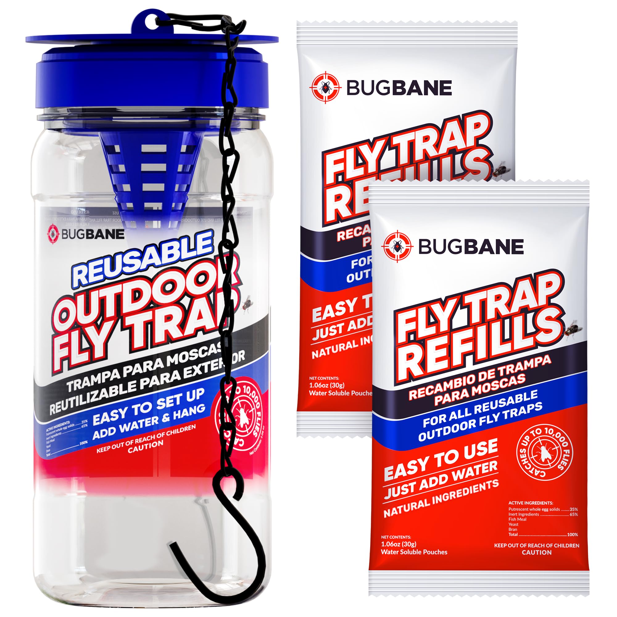 Reusable Fly Traps Outdoor Fly Traps With 2 Natural Fly Magnet Bait Refills. Flies Trap Outdoor Reusable Fly Trap Jar Fly Trap F