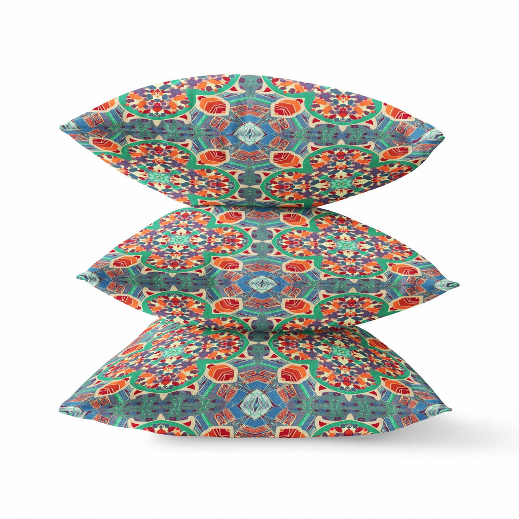 HomeRoots Orange Green Cloverleaf Boho Suede Throw Pillow