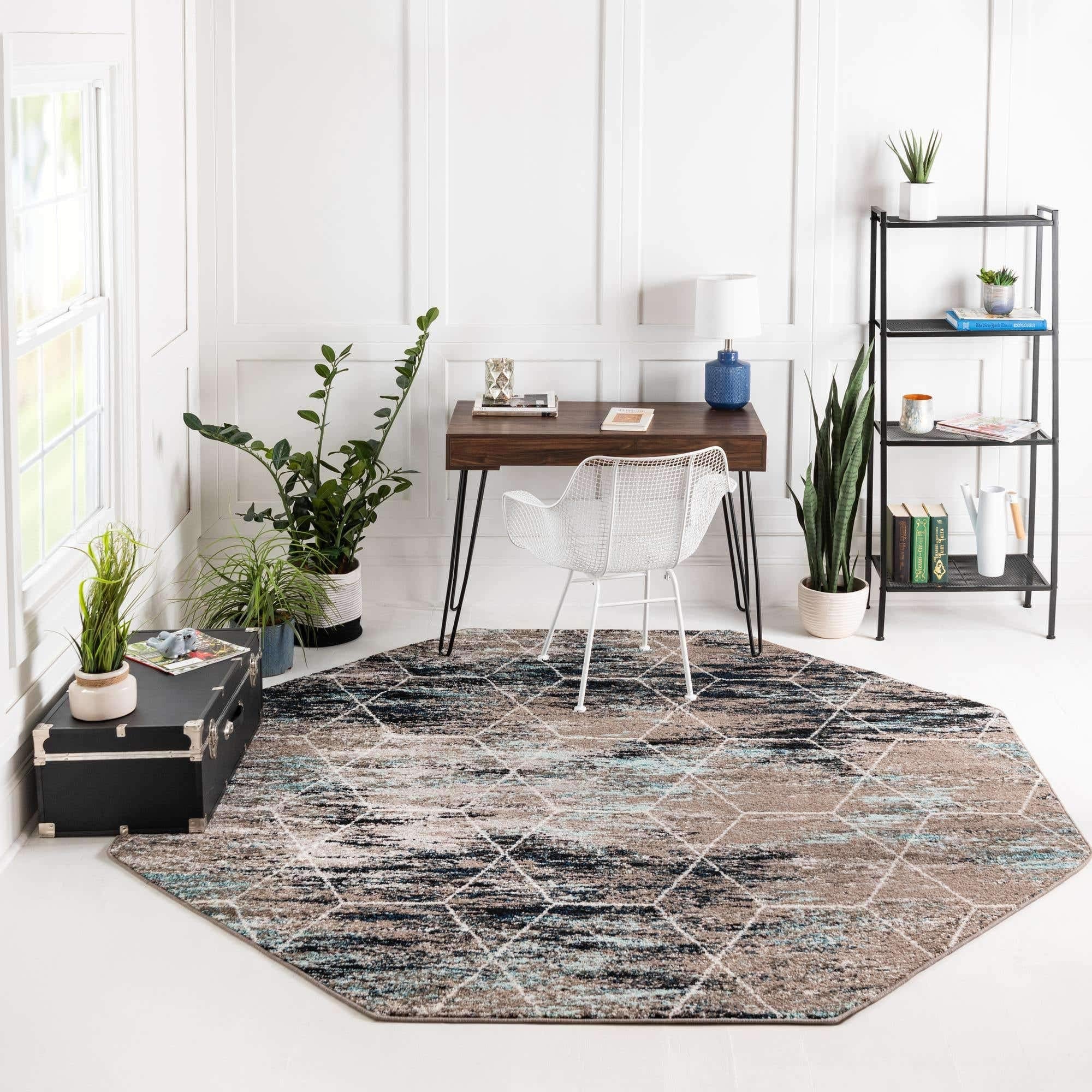 Unique Loom Trellis Frieze Collection Area Rug - Geometric (5 Octagon, Blue Multi/ Ivory)