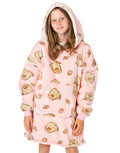 Pusheen Oversized Blanket Hoodie Kids | Girls Tabby Cat Snacks Fluffy Sherpa Fleece Pullover Vuddie | One Size Sweatshirt With B