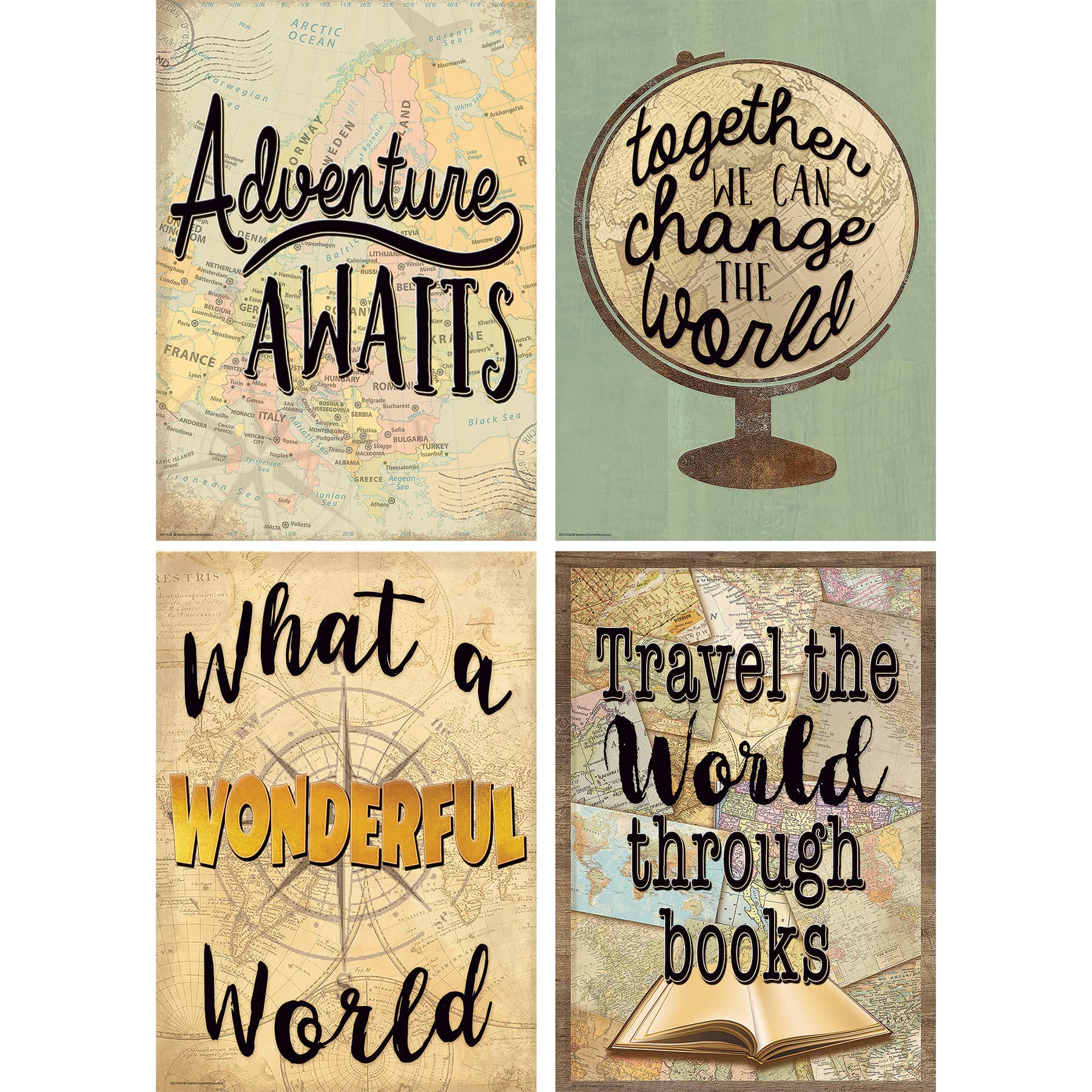 Teacher Created Resources Travel The Map Posters, 13-3/8'' X 19'', Set Of 4