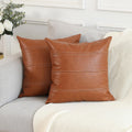 Mandioo Set Of 2 Boho Striped Faux Leather Throw Pillow Covers 20X20 Inch Modern Luxury Square Decorative Cushion Cases For Livi
