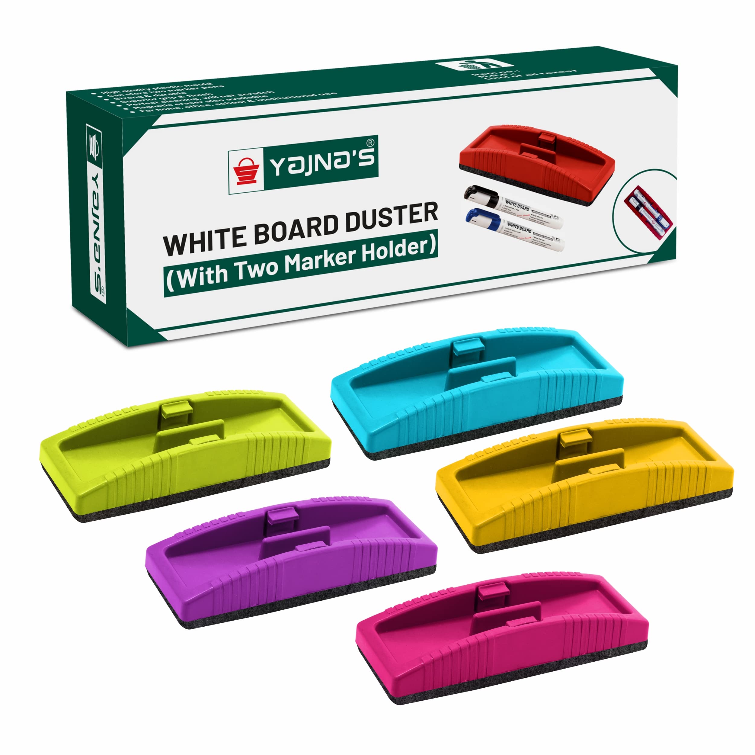 Yajnas Whiteboard Duster & Markers, Assorted Ink Colours Markers, Whiteboard Duster With Easily Erasable Markers, Ideal For Offi