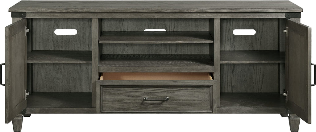 Intercon Foundry Media Console with 2 Shelves, 2 Cabinets, and Shelf, Brushed Pewter, 70" Width TV Stands