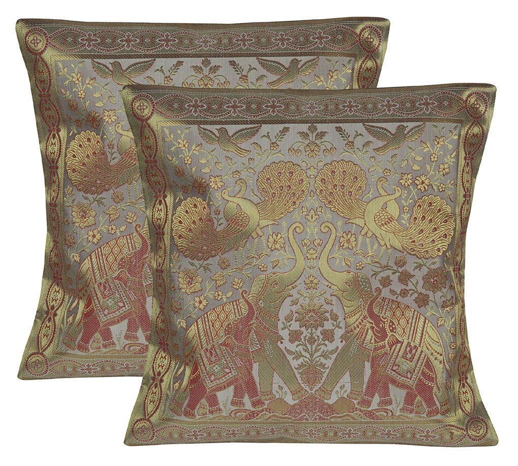 Lal Haveli Room Decorative Handmade Silk Cushion Cover 16 X 16 Sets Of 2 Pcs